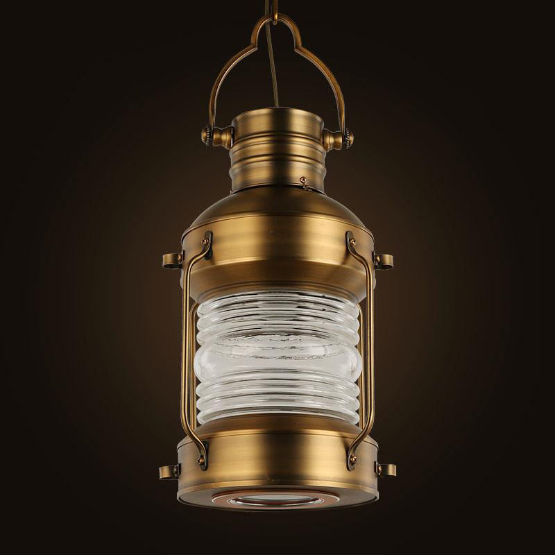 Lantern Cafe Hanging Light Kit Industrial Iron 1 Bulb Gold Suspension Pendant with Clear Glass Shade