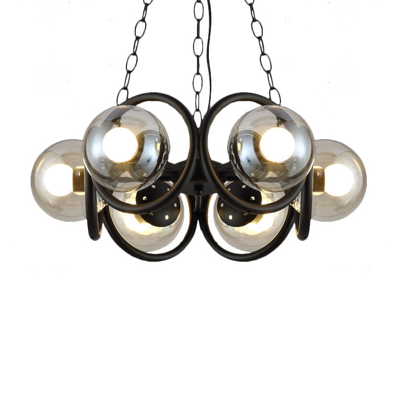 Black 6/8 Bulbs Chandelier Light Industrial Clear Glass Global Pendant Lighting Fixture with Round Cage
