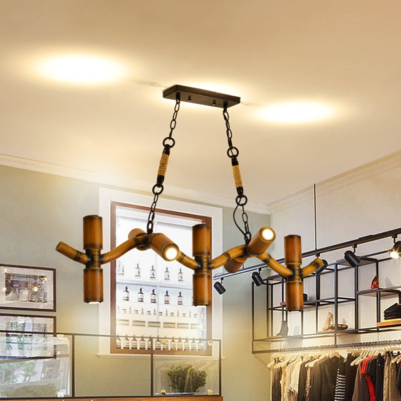 Metal Brown Island Lighting Fixture Wave 10 Lights Factory Pendant Light with Pipe Shade and Rope