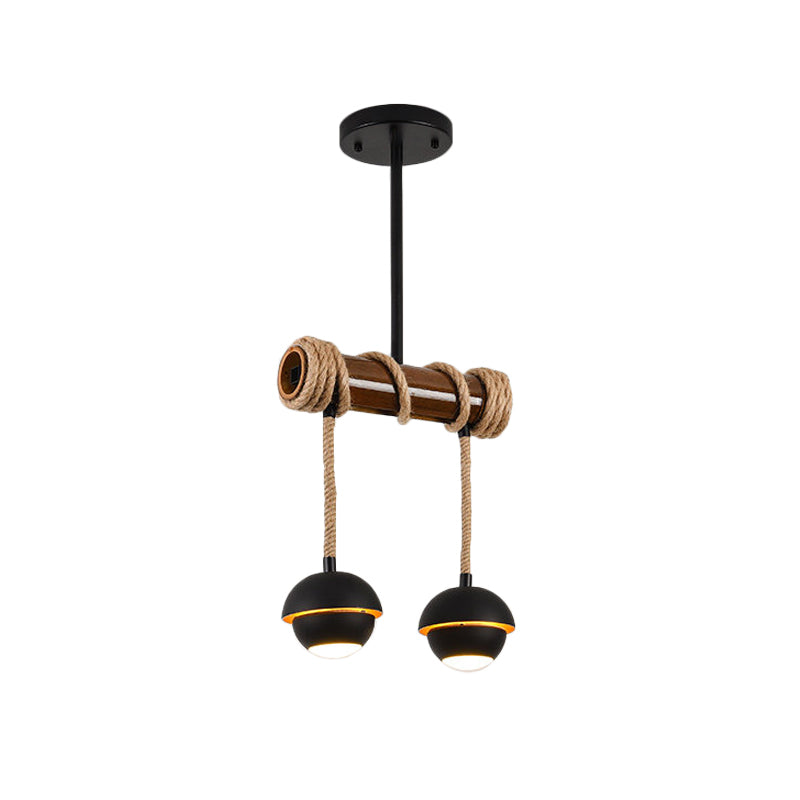 Industrial Linear Island Chandelier 2/3/6 Bulbs Iron Pendant Lamp in Black with Bamboo Tube and Rope, Warm/White Light