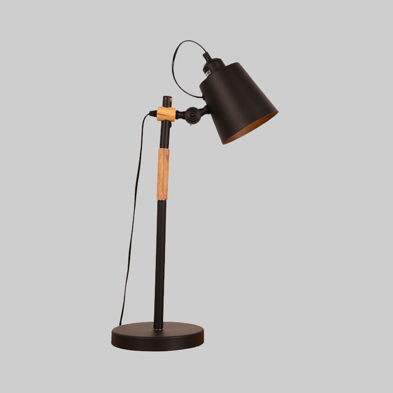 Illuminazione notturna con secchio in metallo Lampada da tavolo industriale da soggiorno a 1 lampadina con braccio in legno in bianco/nero