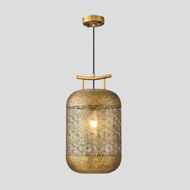 1 Head Cylinder Pendant Ceiling Light Colonialist Gold Metallic Down Lighting for Dining Room
