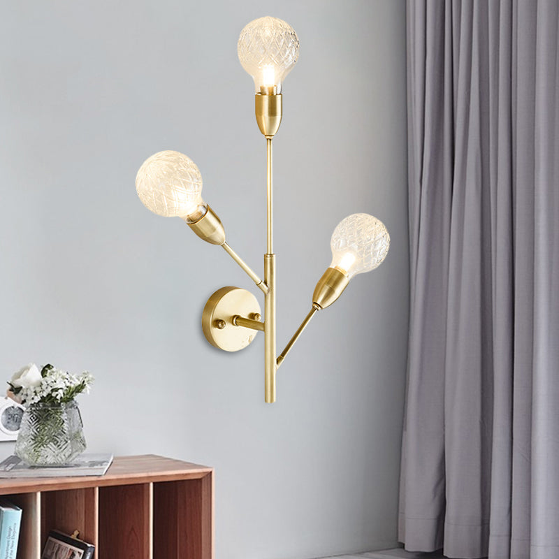 Gold Sphere Glasce Lightture Colonial Colonial Clear Breated Verre 3 Heads Living Room Wall Lighting