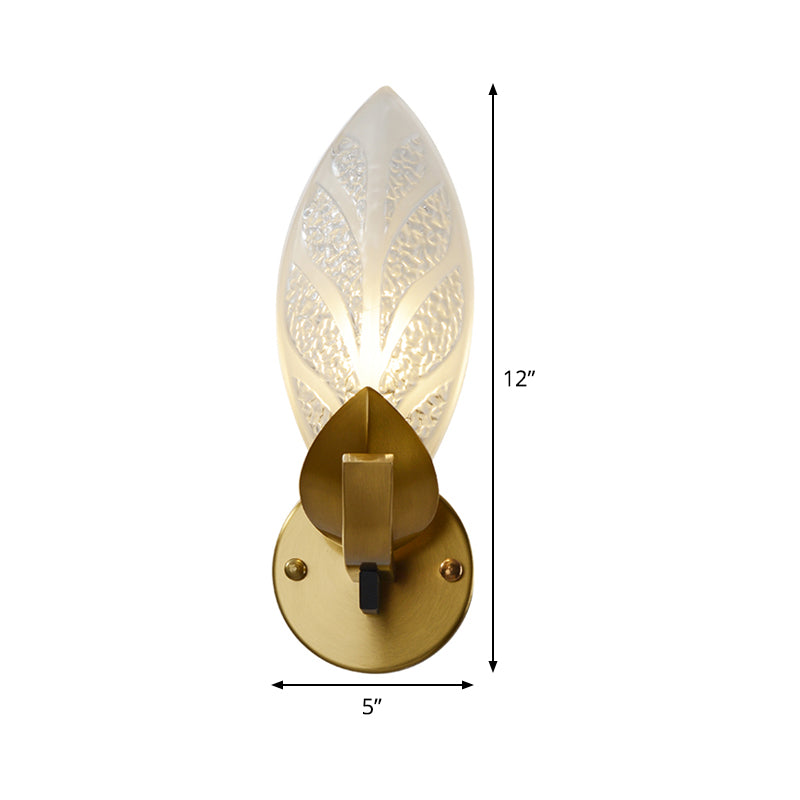 Colonialist Leaf Shaped Wall Light 1 Bulb Frosted Textured Glass Wall Mounted Lighting in Gold