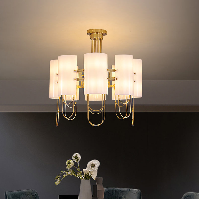 Lustre en forme de tambour 16-Light Lampe suspension de suspension de plafond en marbre blanc en or blanc traditionnel pour le salon