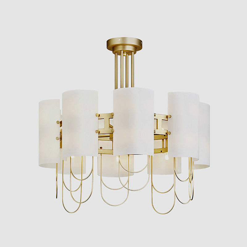 Lustre en forme de tambour 16-Light Lampe suspension de suspension de plafond en marbre blanc en or blanc traditionnel pour le salon