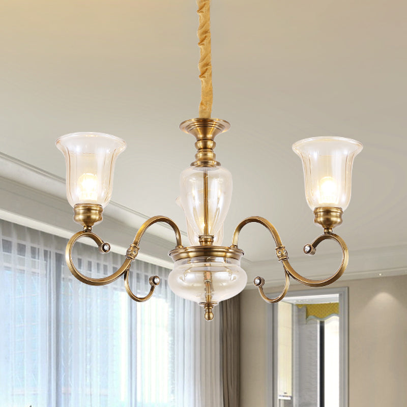 Bell Living Room Chandelier Lamp Farmhouse Verre transparent 3/6/8 LUMIÈRES ÉCLAIRES SUSPENSION DE LASS AVEC METAL BRAU
