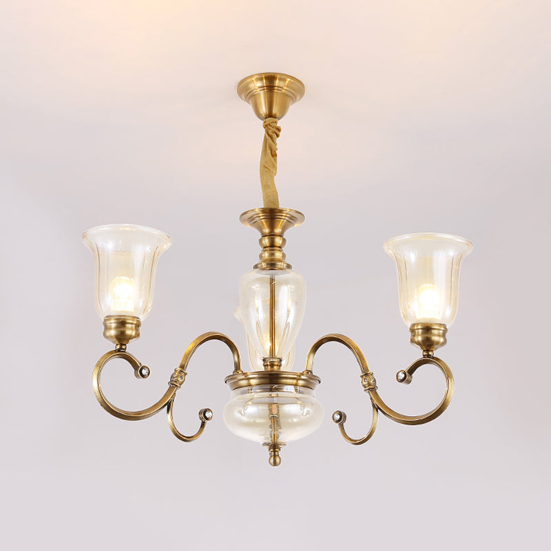 Bell Living Room Chandelier Lamp Farmhouse Verre transparent 3/6/8 LUMIÈRES ÉCLAIRES SUSPENSION DE LASS AVEC METAL BRAU
