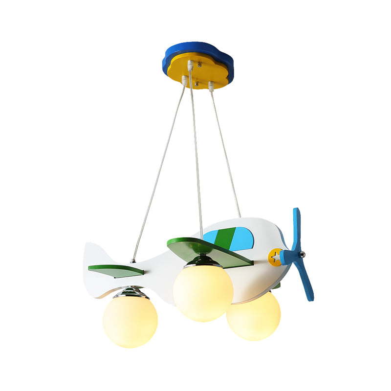 Kids Airplane Suspended Lighting Fixture Frosted Glass 3-Bulb Nursery Cluster Pendant Light in White/Red