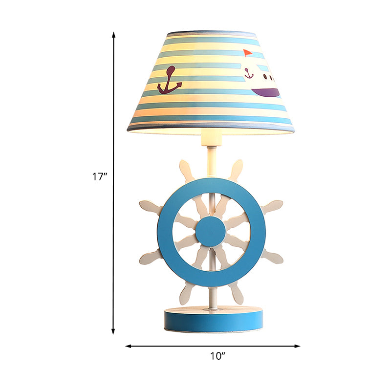 Lampada da studio conica in tessuto per bambini, lampada da lettura blu a 1 lampadina con base a timone per camera da letto