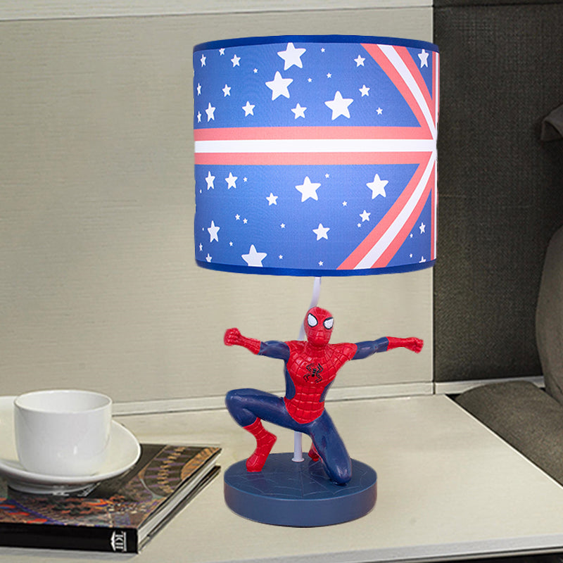 Lampada da comodino a tamburo in tessuto per bambini, 1 lampadina, illuminazione da comodino in blu con motivo a stella per la scuola materna