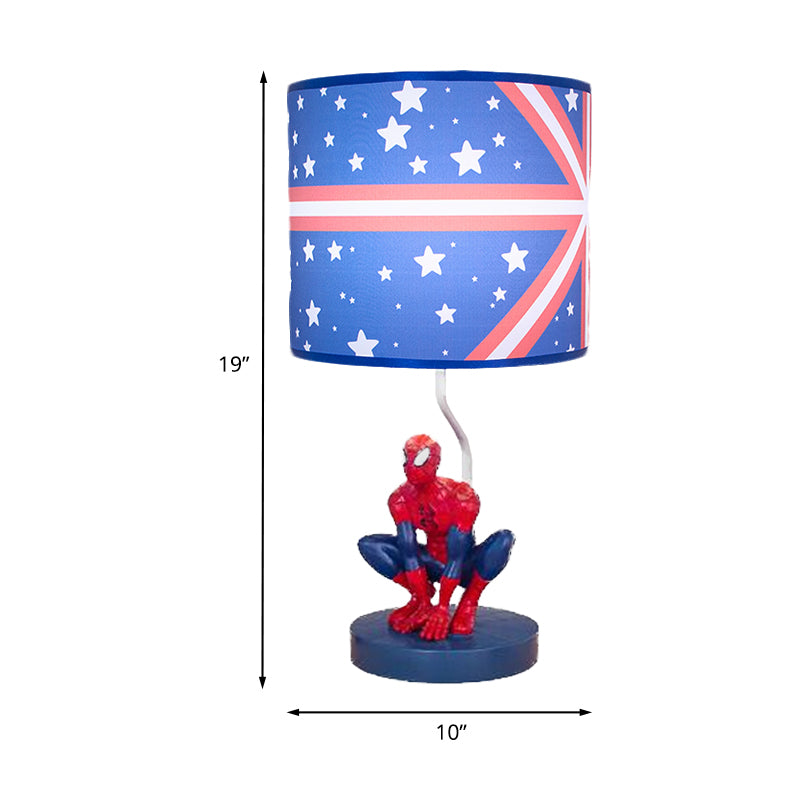 Lampada da comodino a tamburo in tessuto per bambini, 1 lampadina, illuminazione da comodino in blu con motivo a stella per la scuola materna