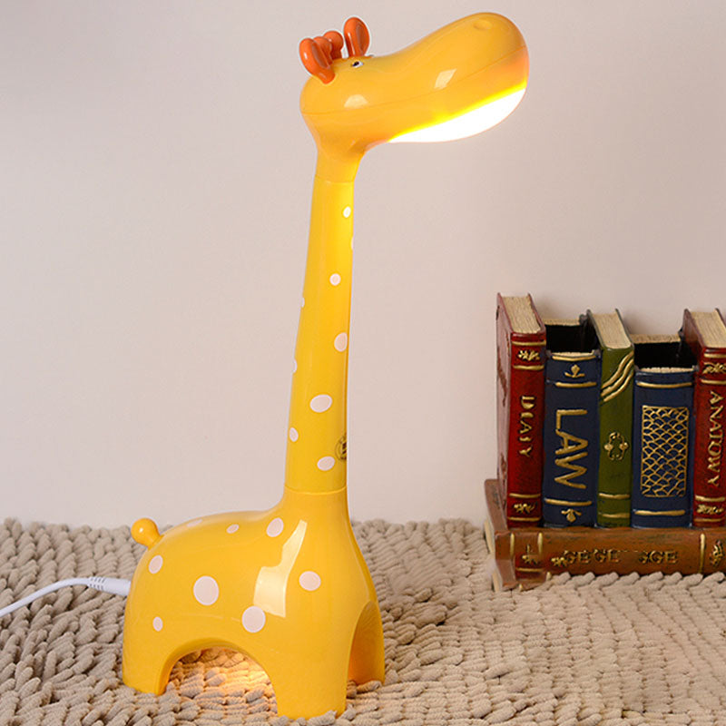 Lámpara de escritorio de jirafa de plástico Niños de 1 cabeza blanca/amarillo iluminación de mesita de noche para niños dormitorio