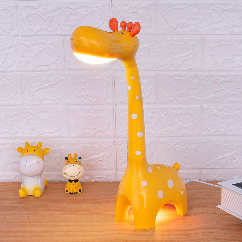 Lámpara de escritorio de jirafa de plástico Niños de 1 cabeza blanca/amarillo iluminación de mesita de noche para niños dormitorio