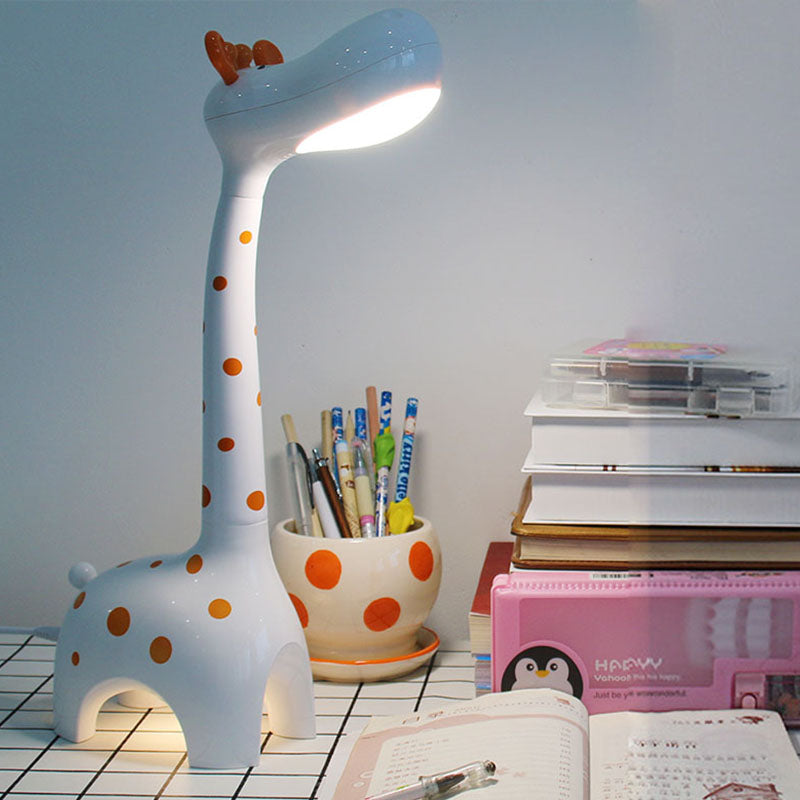Lampada da scrivania per giraffa in plastica per bambini illuminazione da comodino bianco/giallo per bambini camera da letto