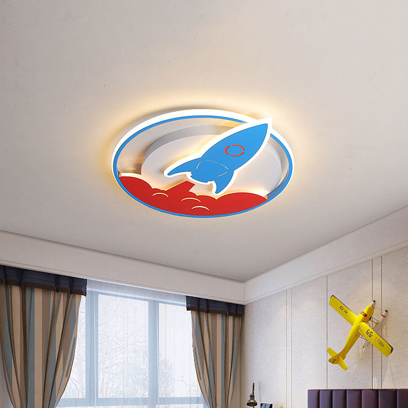 Acrylic Rocket Flush-Mount Light Fixture Kids 16"/19.5" W LED Blue Flushmount Ceiling Lamp for Boys Bedroom