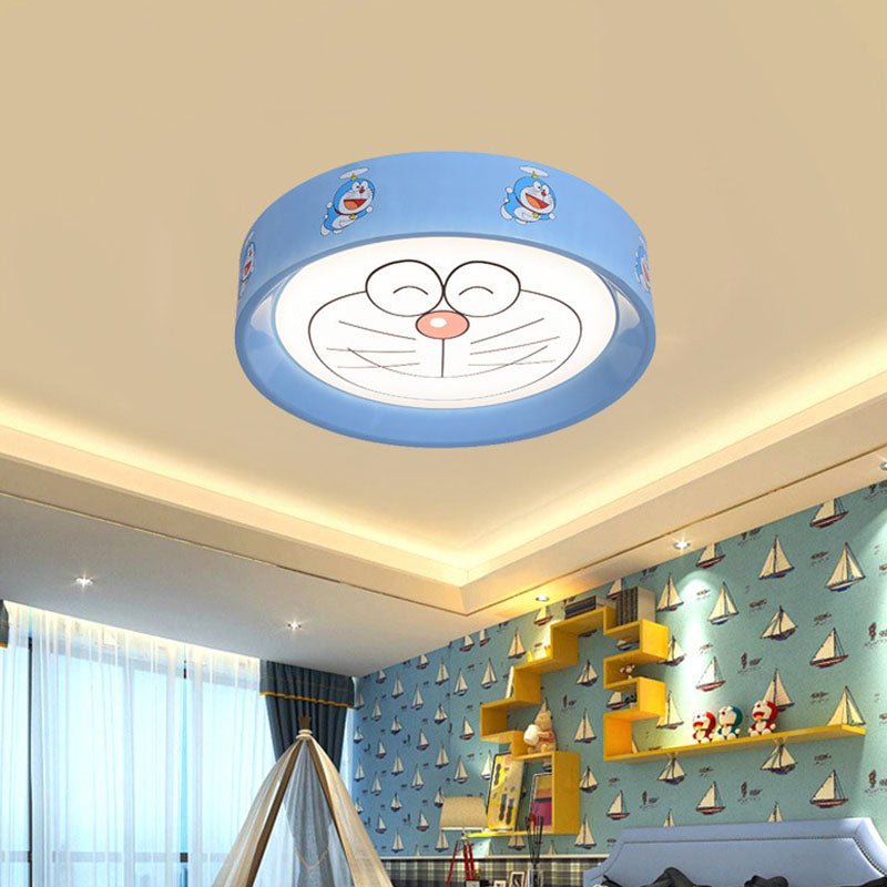 Blue Circle Flush Mount Fixture Kids 16.5"/20.5" W LED Metal Flushmount Ceiling Lamp with Cartoon Cat Pattern