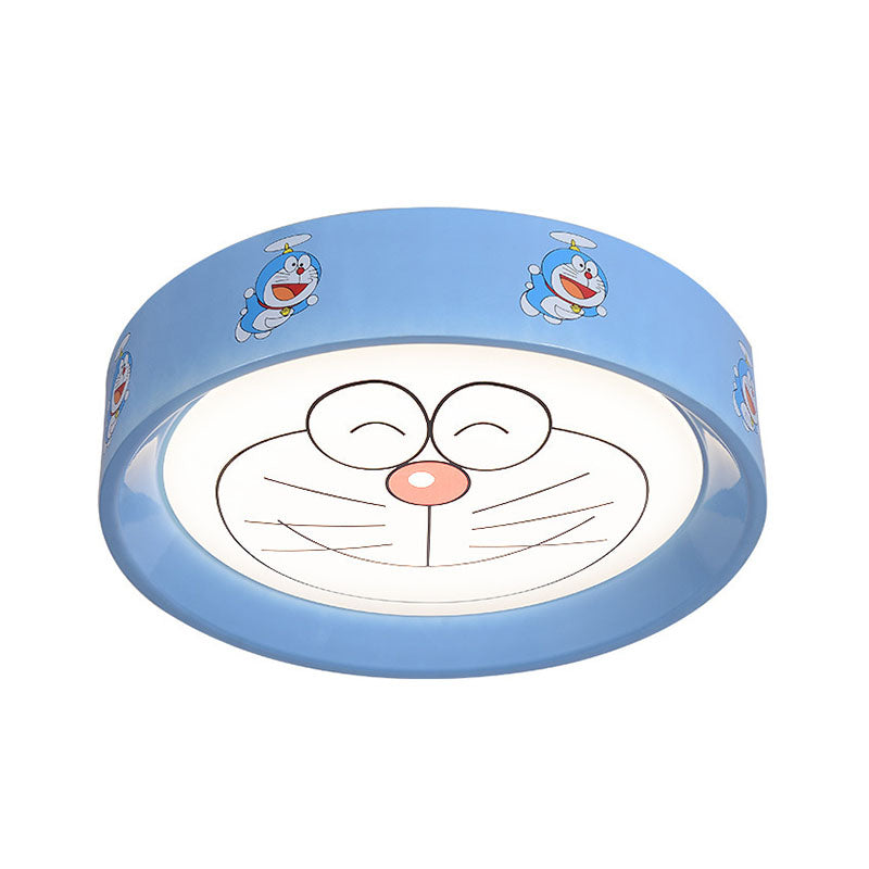 Blue Circle Flush Mount Fixture Kids 16.5"/20.5" W LED Metal Flushmount Ceiling Lamp with Cartoon Cat Pattern