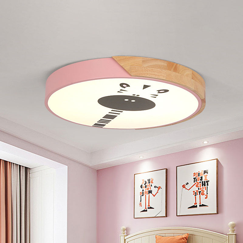 Macaroon Ring Acryl Flush Mount LED Flushmount Lighting with Giraffe Pattern in Pink/Yellow/Blue, 12 "/16" Breite