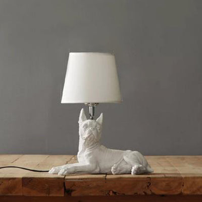 Table d'étude de chien Lumière avec tissu de la teinte en résine unique lampe de table moderne en blanc