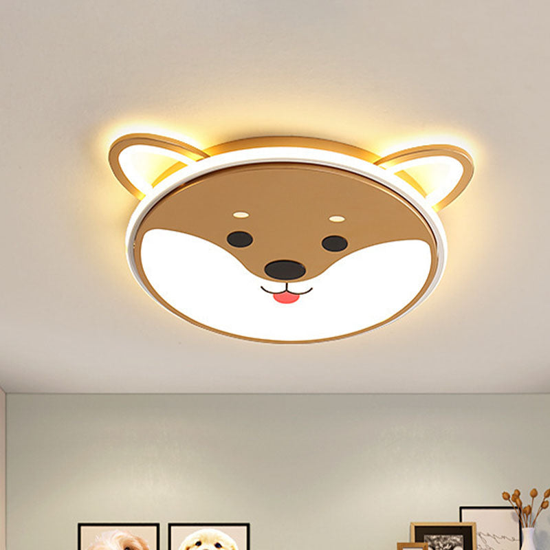 Black/Yellow Dog Flush Mount Kids LED Iron Close to Ceiling Lighting Fixture for Boys Bedroom, 16.5"/20.5" Wide
