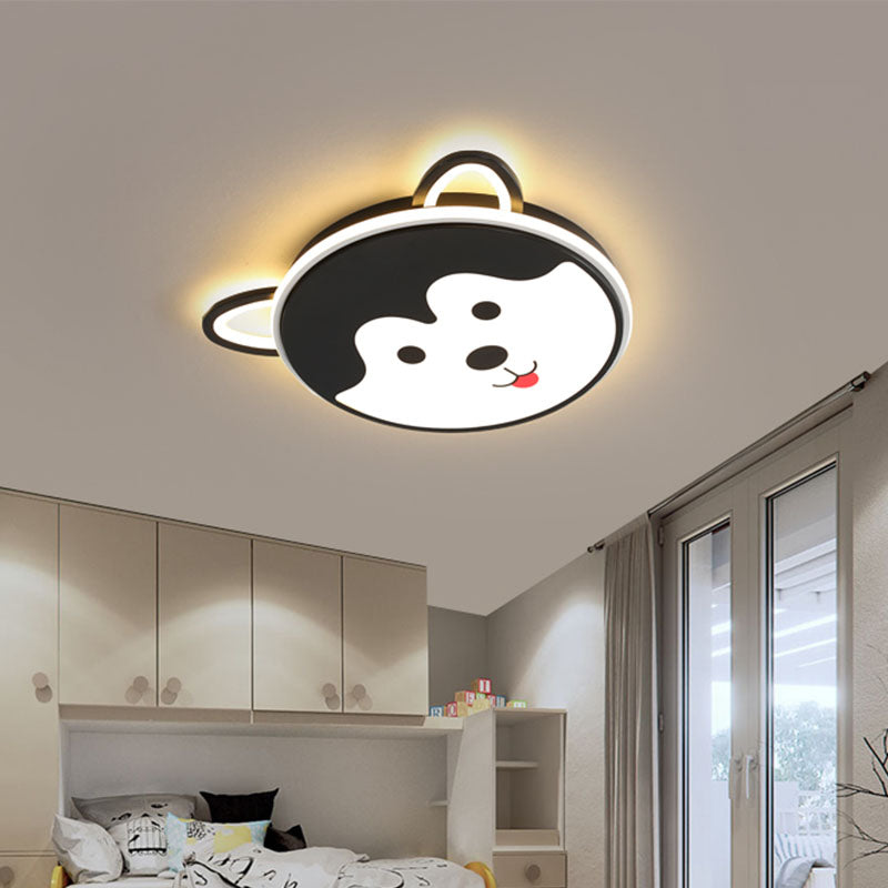 Black/Yellow Dog Flush Mount Kids LED Iron Close to Ceiling Lighting Fixture for Boys Bedroom, 16.5"/20.5" Wide