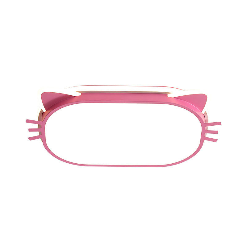 Cat Head Ceiling Mounted Fixture Kids Iron LED Bedroom Flush Mount Lighting in Pink, 18"/21.5" Long