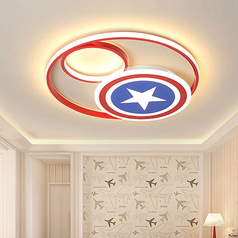 Simple Round Acrylic Flush Light 16 "/19.5" Wide LED Close to Massimale Lamp in Rosso e Blu con Star Pattern