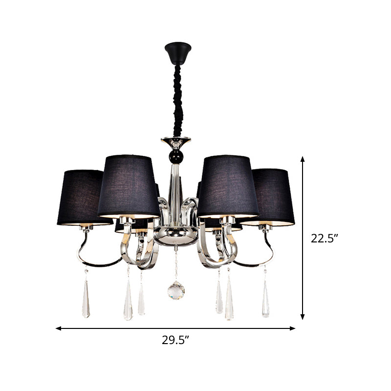 6/8 koppen metalen suspensie lamp landelijke stoffen kroonluchter hanglamp in zwart met kristaldruppel