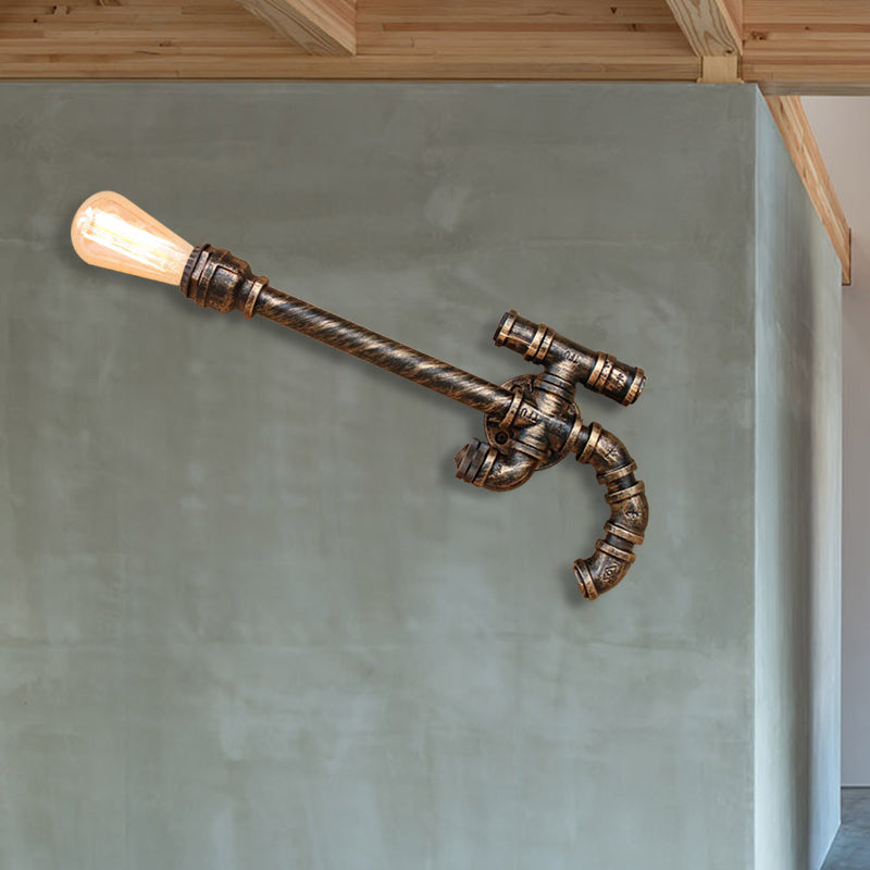 1 Bulb Gun Shaped Wall Sconce with Pipe Design Warehouse Style Antique Bronze Iron Wall Mounted Light