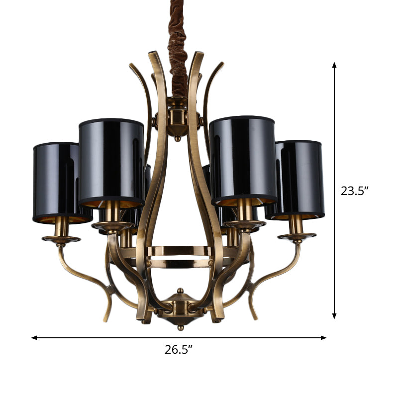 6/8 hoofden hangdoek kroonluchter plattelandslaapkamer metalen hangende lichtarmatuur met cilinder PVC schaduw in zwart
