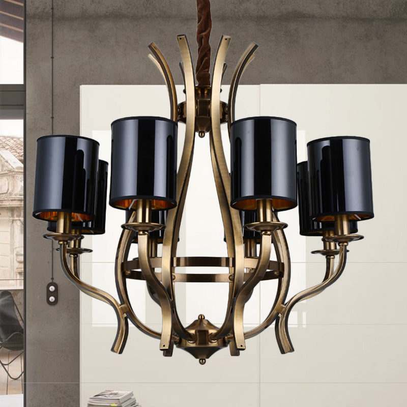 6/8 hoofden hangdoek kroonluchter plattelandslaapkamer metalen hangende lichtarmatuur met cilinder PVC schaduw in zwart