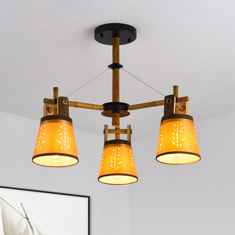 Taps toelopende stof kroonluchter landstijl 3/6/8 bollen woonkamer hangende lampkit met houten plankontwerp