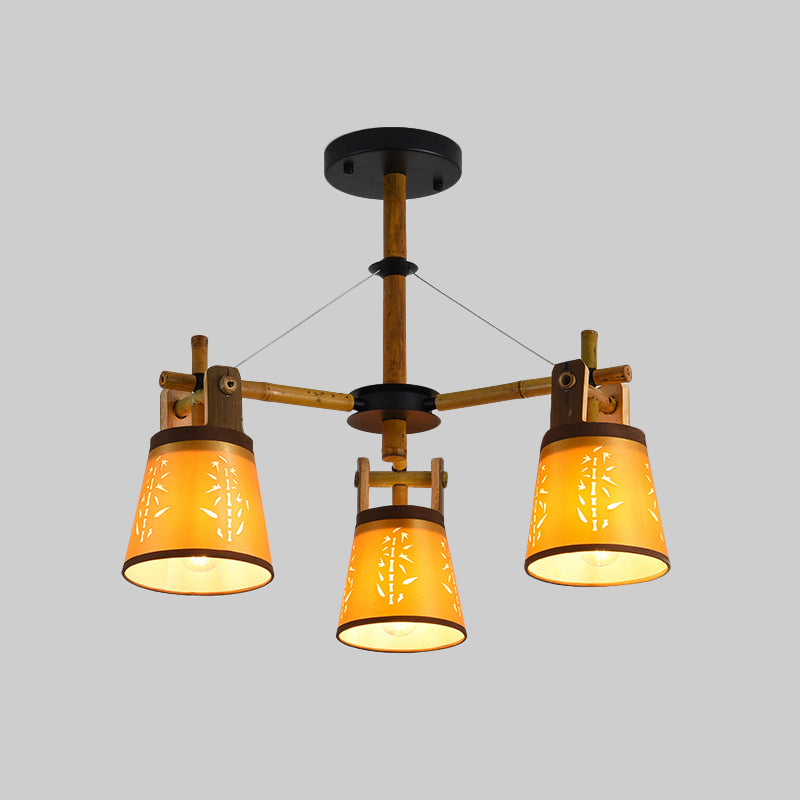 Tapered Fabric Chandelier Country Style 3/6/8 Bulbs Living Room Hanging Lamp Kit with Wood Shelf Design