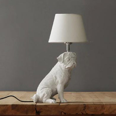 Table d'étude de chien Lumière avec tissu de la teinte en résine unique lampe de table moderne en blanc