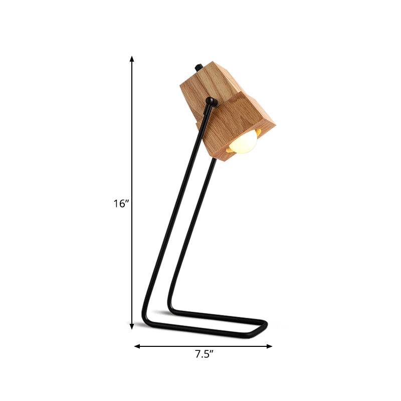 Trapeze noire noire lampe à table en bois LED LETTANDE DE LED LED avec base inclinée