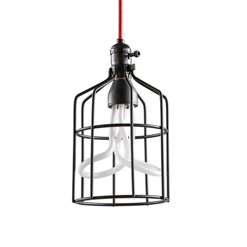 Red/Black 1 Head Pendant Lamp Industrial Iron Birdcage Suspended Lighting Fixture for Restaurant