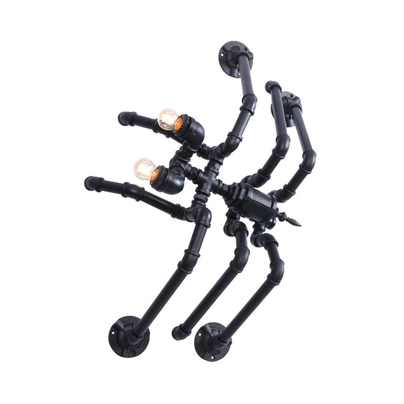 Schwarz Spinnenformwandlampenleuchte mit Wasserrohr Antiquitätenstil Metallic 2 Lampen -Treppenwandleuchten