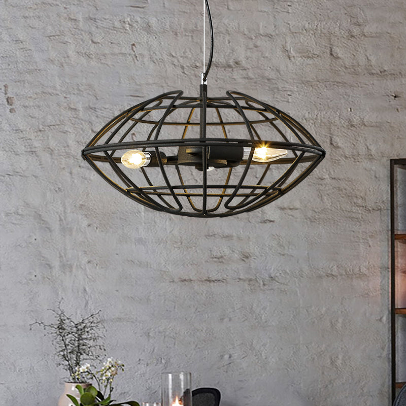 Luce lampadario nero in metallo UFO CAGE 3 BUSI LAGAMENTI Sospensione di fabbrica per il ristorante