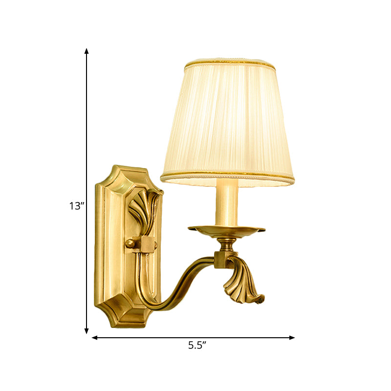 Fabric Gold Wall Lamp Sconce Tapered 1/2-Bulb Colonialism Wall Mounted Light Fixture for Bedroom