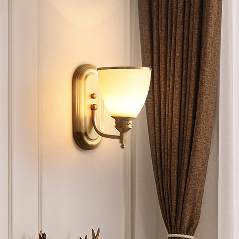 Gold Bud Wall Light Gifce Colonialist Grosted White Glass 1 Light Bedroom Wall Lamp Fixture