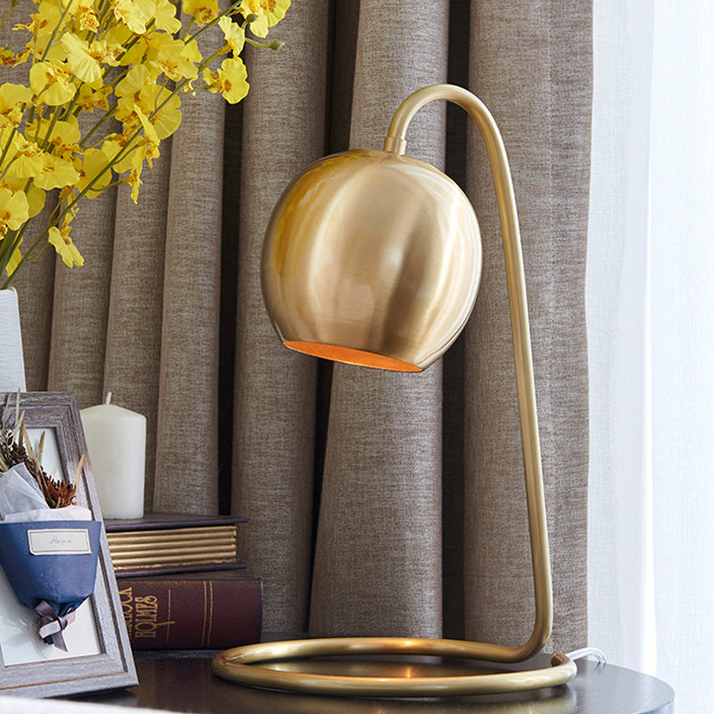 1 Light Spherical Nightstand Lighting Colonialism Golden Metallic Night Light with Circle Base