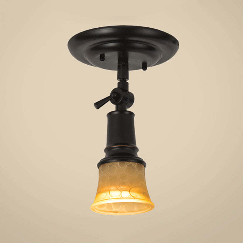 1/3-Head Frosted Glass Semi Flush Traditional Black Finish Black Bell Corridor Adjustable Metallic Ceiling Light