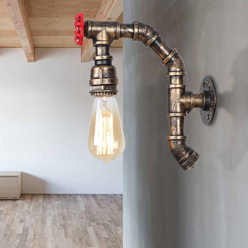 Pipe Iron Shade Wall Sconce with Exposed Bulb Farmhouse Style 1 Head Corridor Wall Mounted Light in Bronze