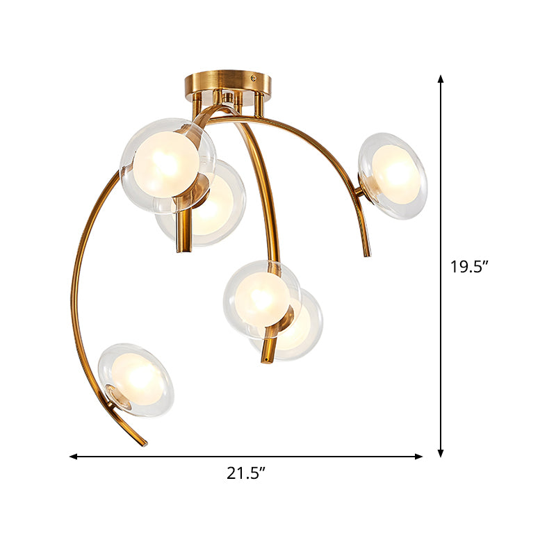 Vintage Dual Orb Shade Semi Flush transparant glas 6 lampen eettafel spoeling Mount kroonluchter met gouden takje ontwerp