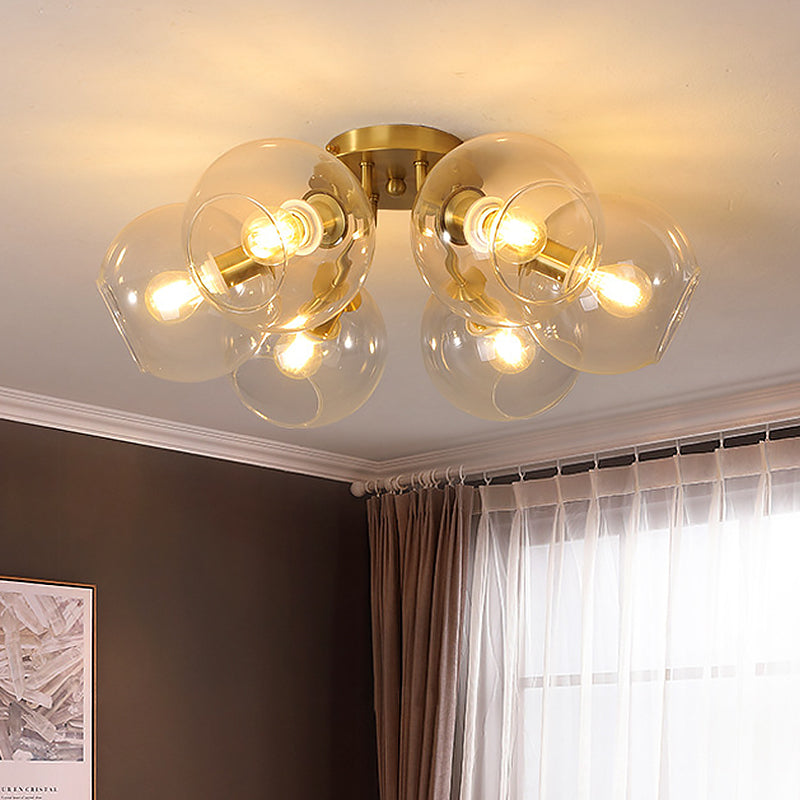 Plafonnier Vintage en verre transparent à bulles, lustre semi-encastré à 6 têtes en laiton pour salon