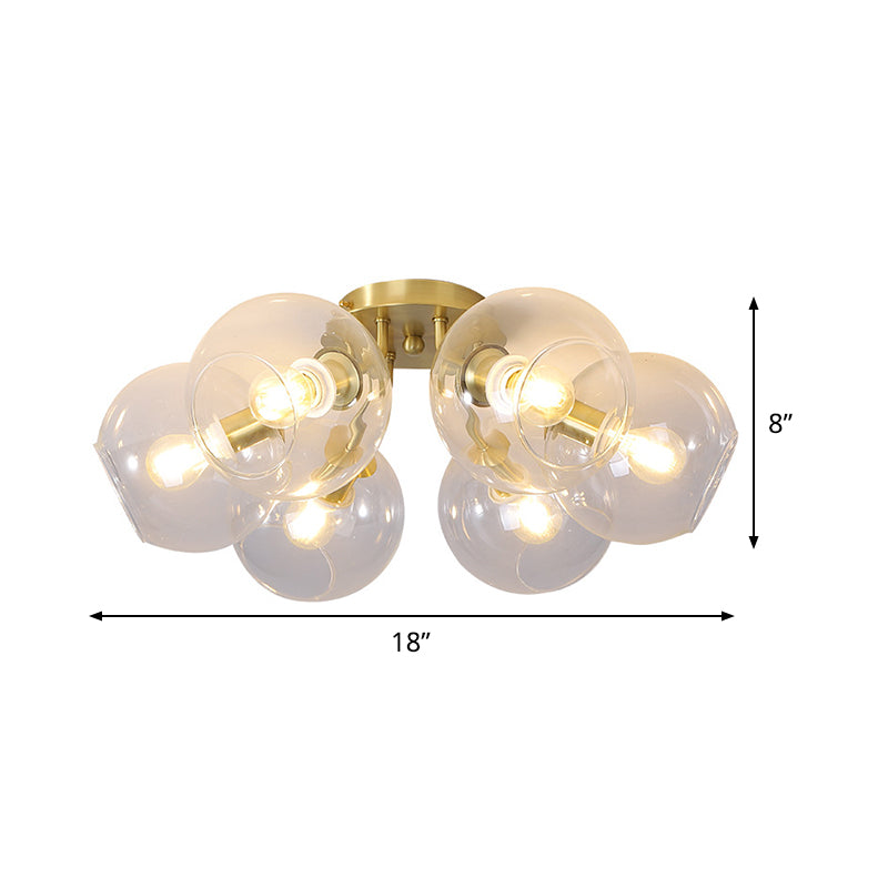 Plafonnier Vintage en verre transparent à bulles, lustre semi-encastré à 6 têtes en laiton pour salon