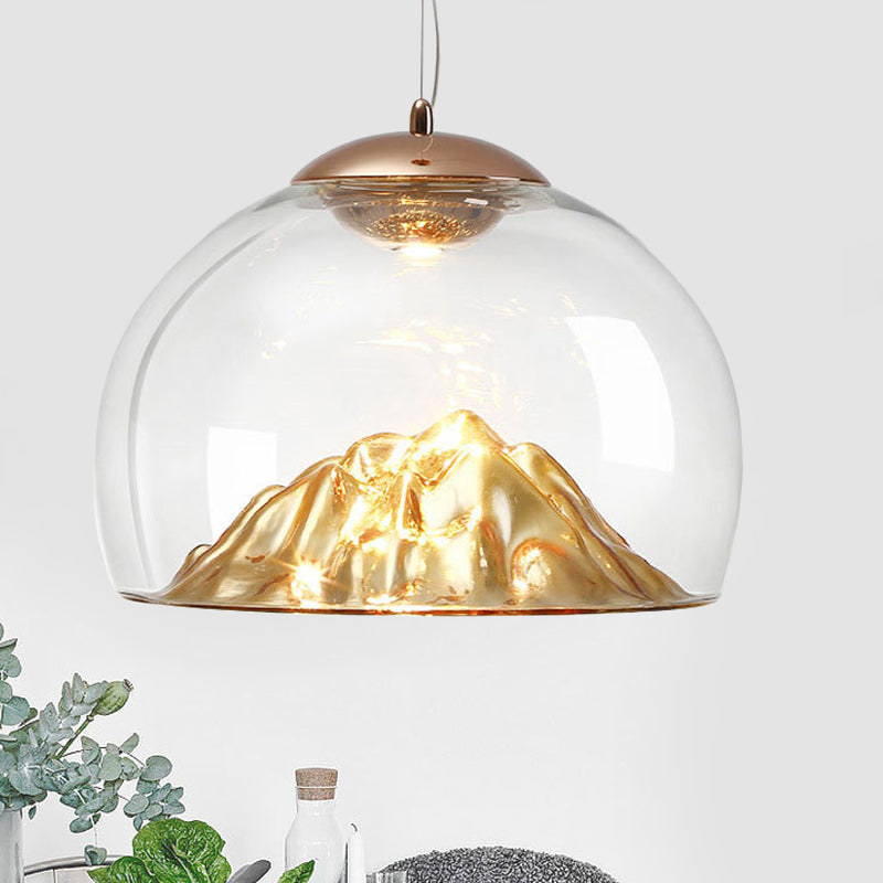 Helder glazen halfrond led hanger lamp eigentijds goud hangend licht met lava ontworpen bodem, warm/wit licht