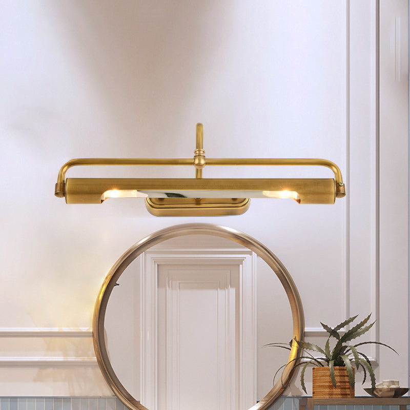 Lineare Badezimmer-Waschtischleuchte traditionelle Metall 2-Licht goldene Wandleuchte mit kurvigem Arm