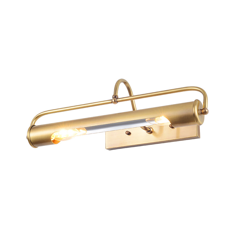 Lineare Badezimmer-Waschtischleuchte traditionelle Metall 2-Licht goldene Wandleuchte mit kurvigem Arm